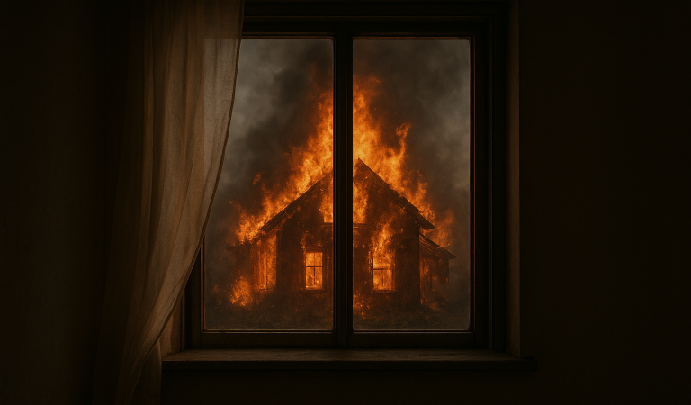 Una luz flota sobre el techo de la casa